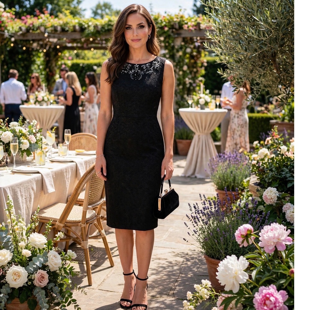 Preston‎ York Black Embellished Sheath Dress Size 8